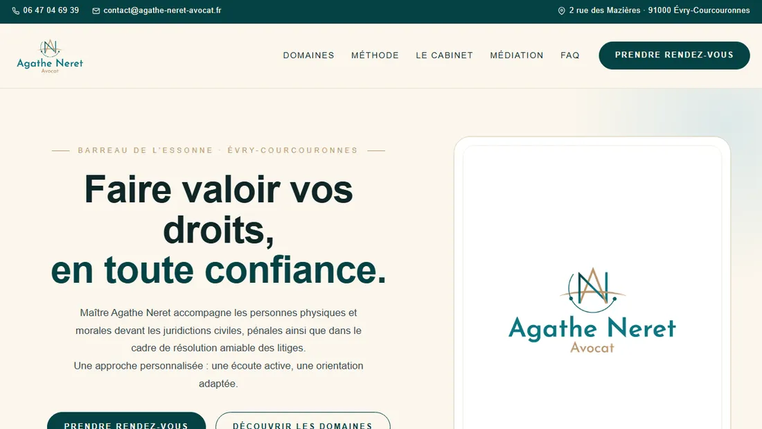Page d'accueil du site de Cabinet Agathe Neret