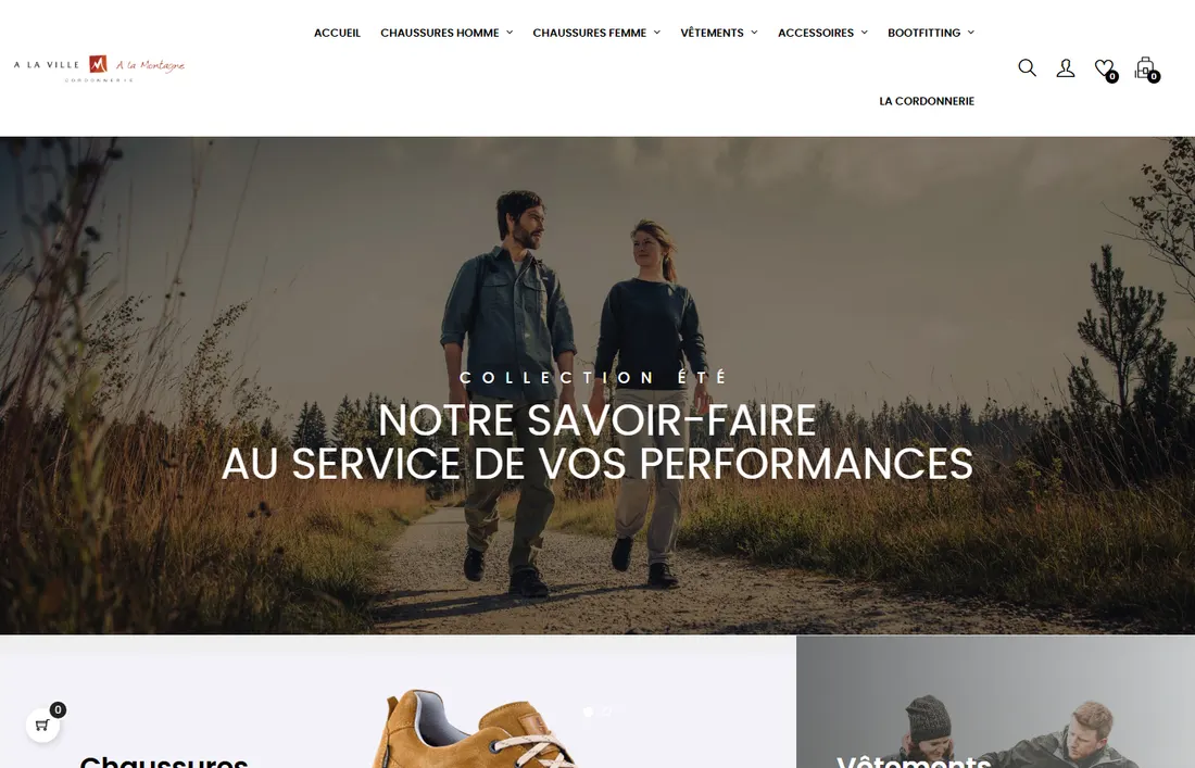 Page d'accueil du site de À la Ville, à la Montagne — boutique & e-shop