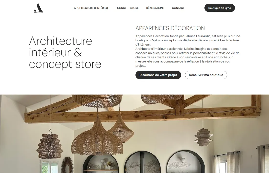 Page d'accueil du site Apparences Décoration