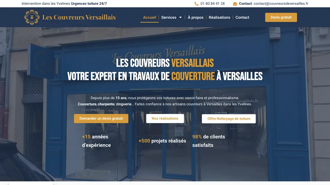 Site de Les Couvreurs Versaillais, accompagné par Avento