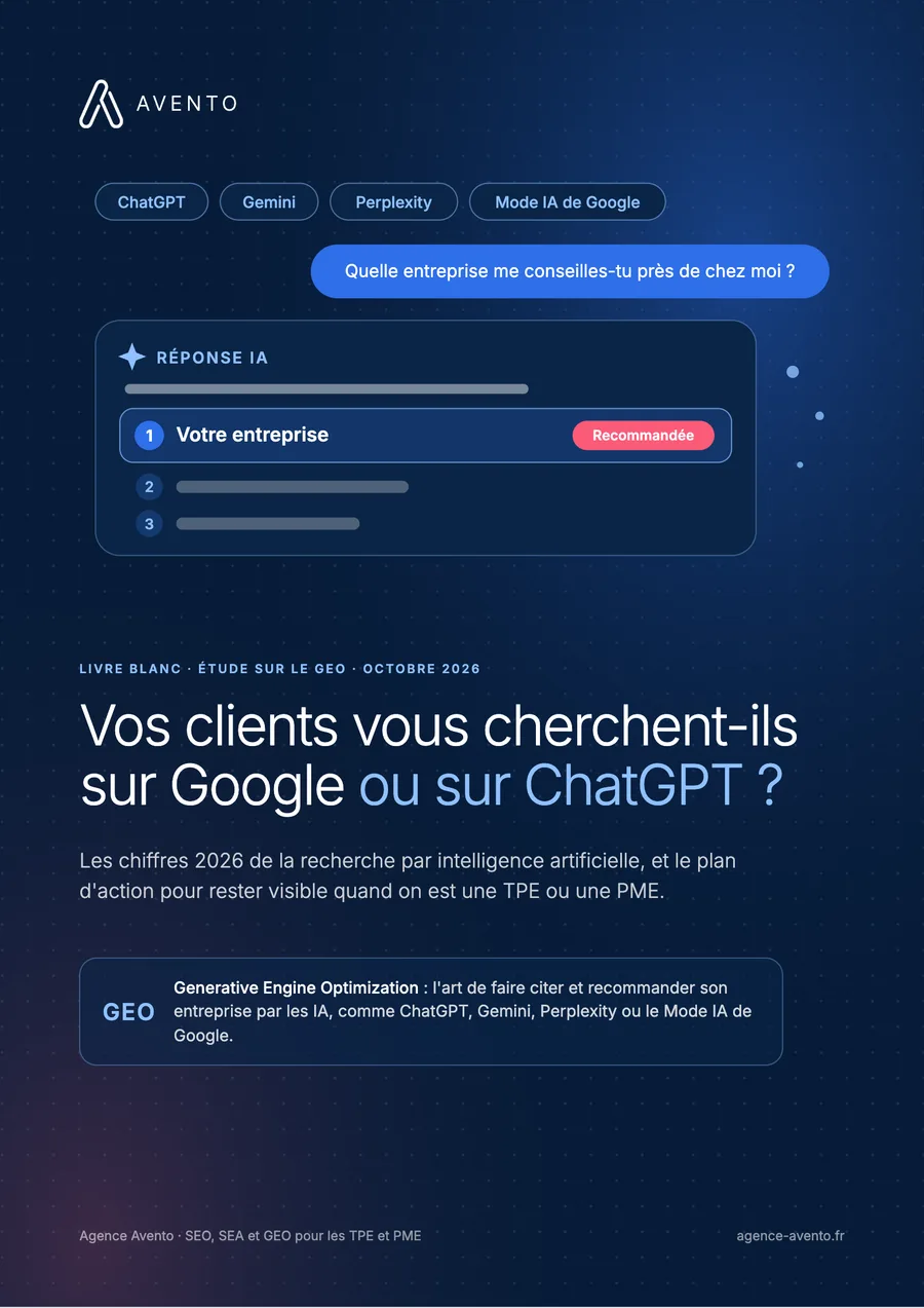 Couverture du livre blanc Avento « Vos clients vous cherchent-ils sur Google ou sur ChatGPT ? »